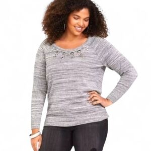 TORRID 3X gray marled embellished,warm  sparkle pullover sweater